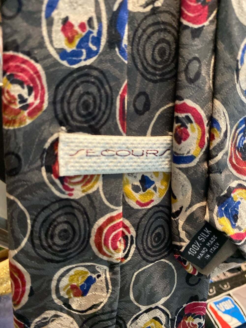 Secours Men's Silk Tie Abstract Geometric Circles Handmade in Italy